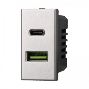 ETTROIT PRESA USB 2 IN 1 (USB-A + USB-C) - SERIE MOON - GRIGIO (AG3002) Compatibile ABB Axolute